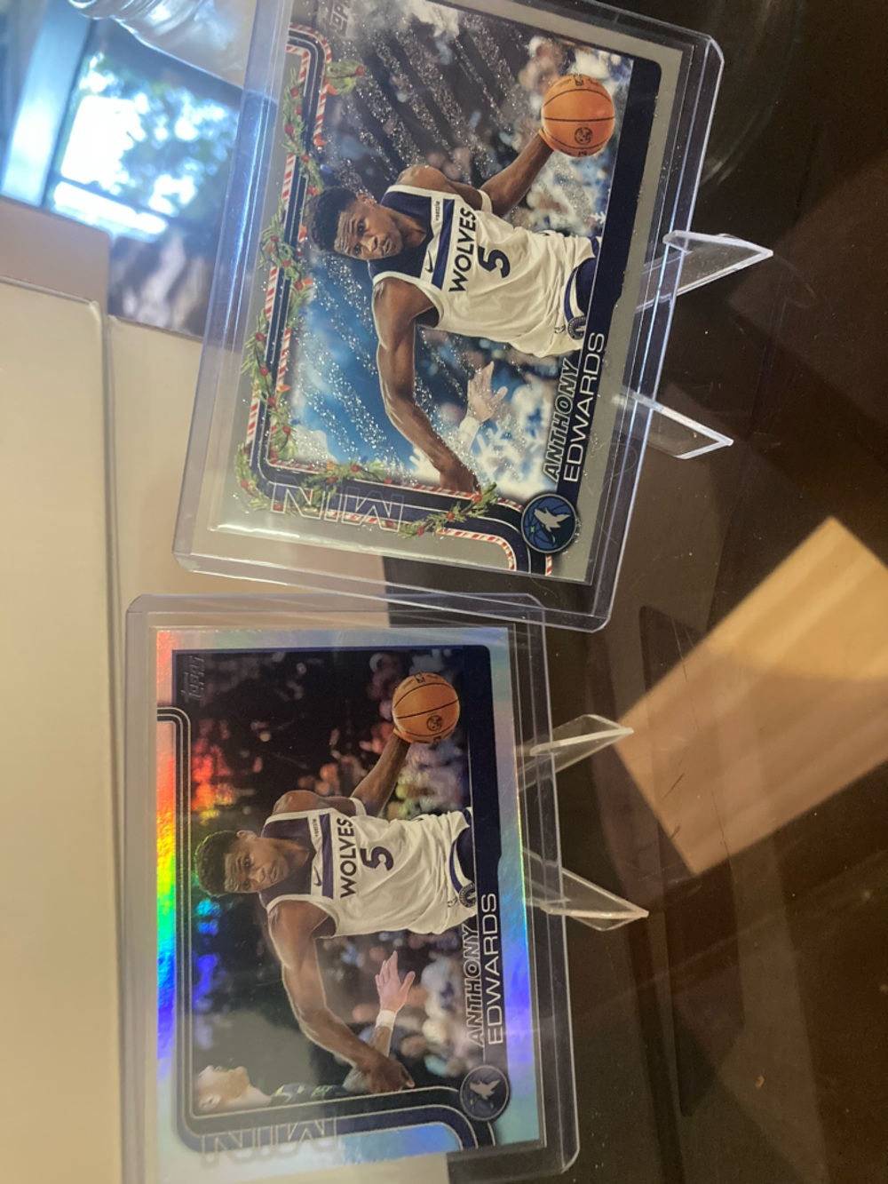 Anthony Edwards Minnesota Wolves Basketball Cards. Silver and holiday pair